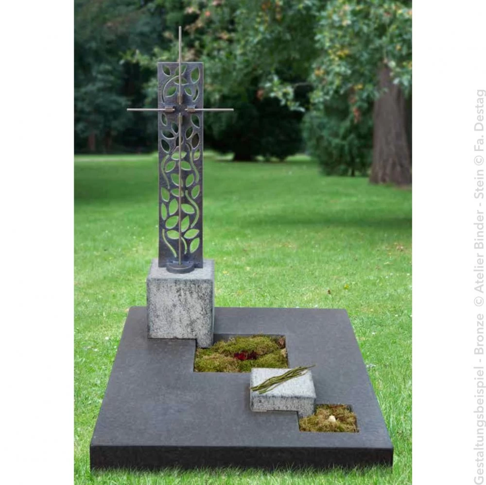 Grabkreuz »Blattornament« Bronze und Edelstahl