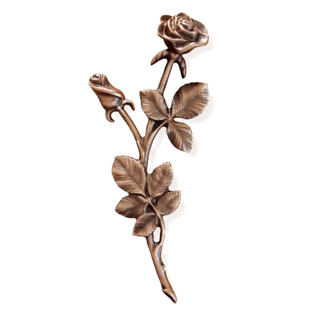 17 x 8 cm, Symbol »Rosenzweig, klein«, Bronze, braun, für Grabstein, Urnenstein, Urnenplatte 17 x 8 cm, Symbol »Rosenzweig, klein«, Bronze, braun, für Grabstein, Urnenstein, Urnenplatte