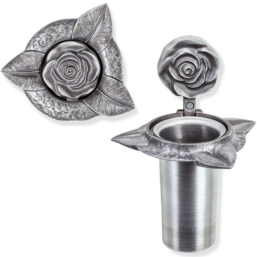 Aufklappbare Wandvase mit Deckel »Rosenblüte«, geschlossen und geöffnet, Alu, 16 cm hoch Aufklappbare Wandvase mit Deckel »Rosenblüte«, geschlossen und geöffnet, Alu, 16 cm hoch