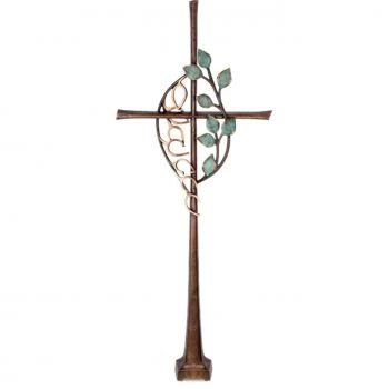 Bronzekreuz »Freistehendes Kreuz mit Blattsymbolik«