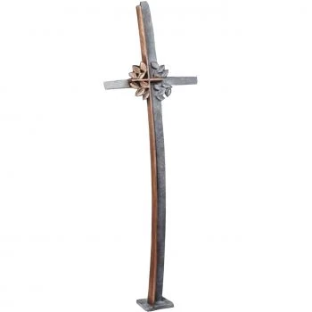 Bronzeskulptur »Freistehendes Kreuz mit Blätter«