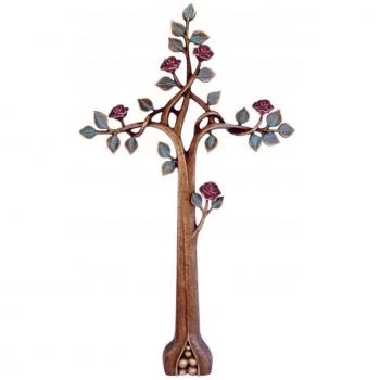 Bronzeskulptur »Freistehendes Kreuz mit Rosenblüten«