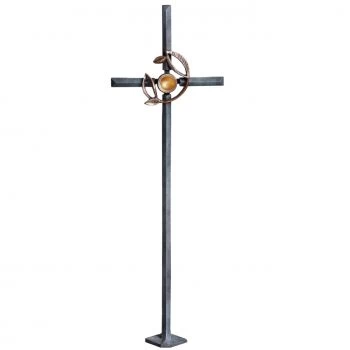 Skulptur »Freistehendes Kreuz mit vergoldeter Hohlkugel«