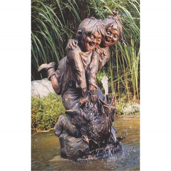 Teich-Skulptur »Zwei Kinder auf Gans« Frido Graziani