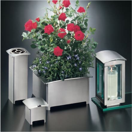 Strassacker Grableuchte Grabvase Weihwasserkessel Quadro Edelstahl